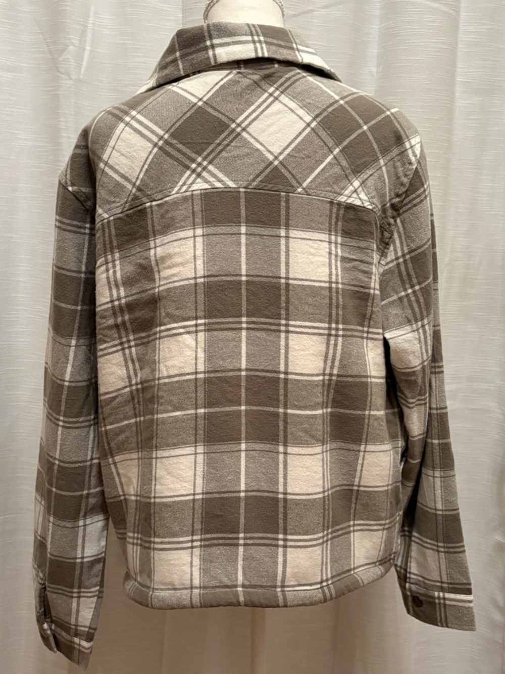 Lucky Brand Army/Olive Green & Cream Plaid Utility Shacket - Picture 7 of 14
